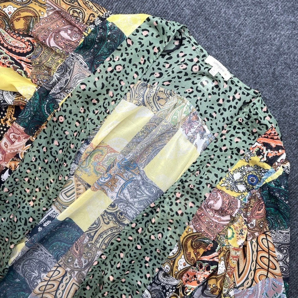 Umgee Patchwork Paisley Leopard Print Kimono Duster XL Boho Festival Green Multi
